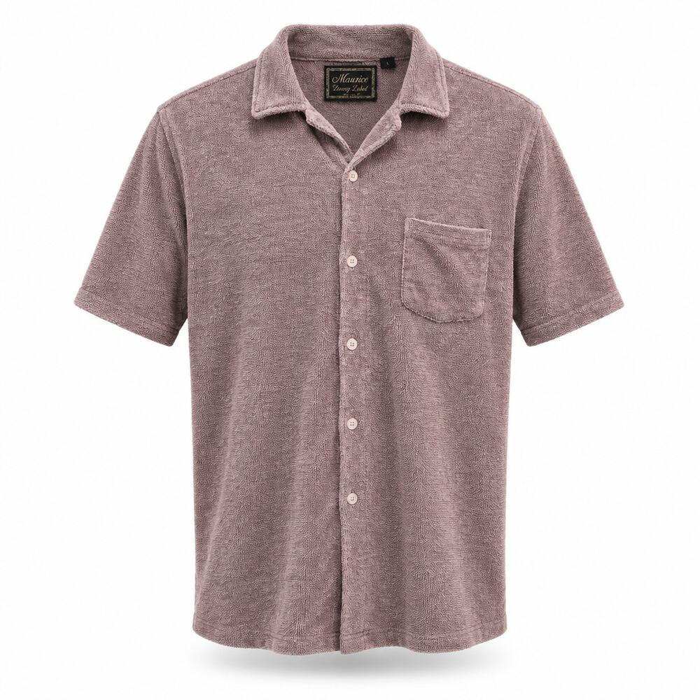 Massive Luxury Edition Men's XL Camp Collar Resort Shirt Mauve Terry Texture